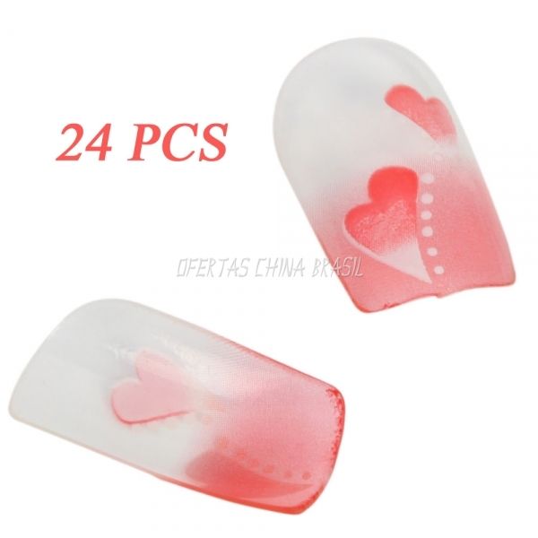 24 Unhas Postiças 2 Coraçoes Degradê + Cola Grátis