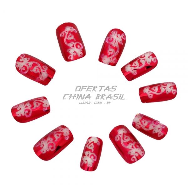 24 Unhas Cromadas Dark Peach - Flor c/ ramos + Cola Grátis