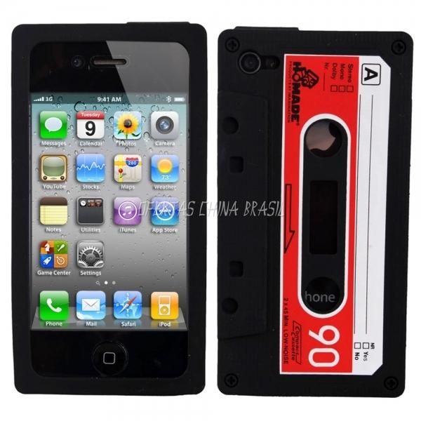 Case de silicone para iPhone 4 modelo Fita Cassete - Preta