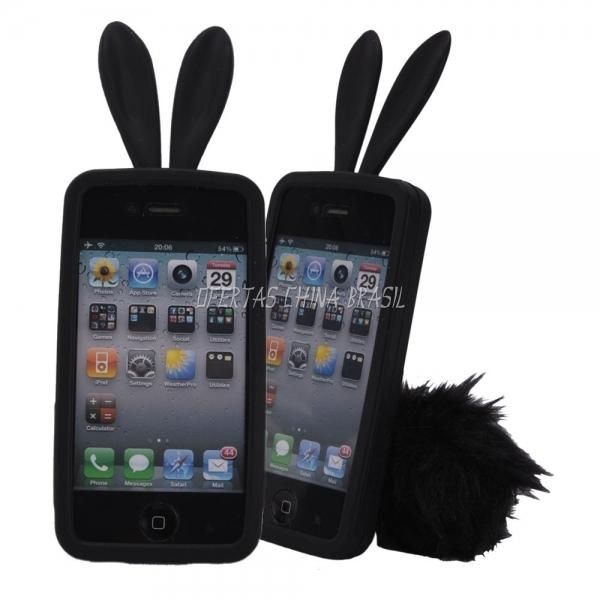 Case de silicone Coelho para iPhone 4 Preta