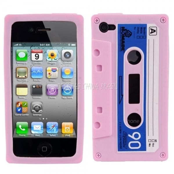 Case de silicone para iPhone 4 modelo Fita Cassete - Rosa
