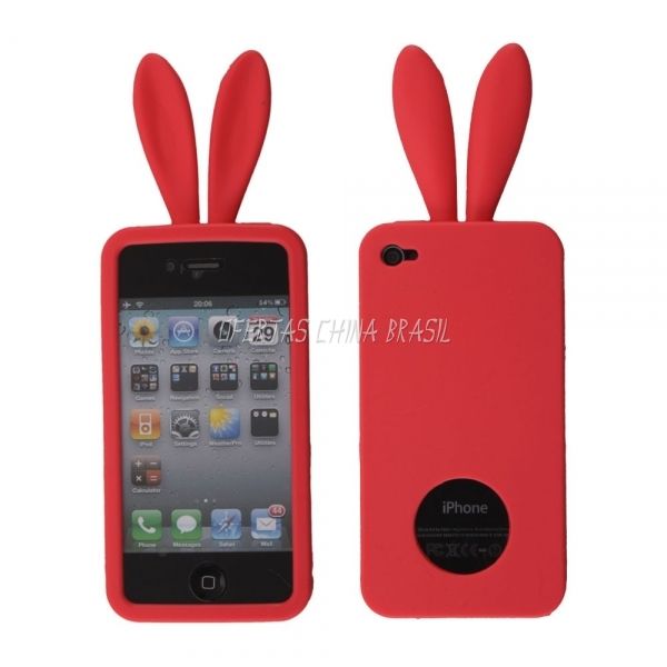 Case de silicone Coelho para iPhone 4 Vermelho